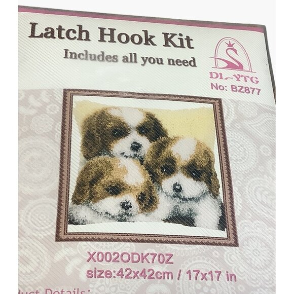 Latch Hook Kit DIY 3 Puppy Pattern Arts And Crafts Needlework 17" x 17" Dogs - Picture 2 of 10